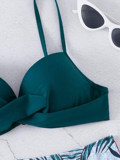 Swim Lushoire استوائي طقم بيكيني ملفوفة شد الورك مشبك خلف حمالة صدر & منخفض وورك لباس قيعان 2قطع بدلة سباحة