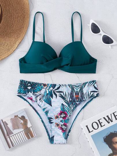 Swim Lushoire استوائي طقم بيكيني ملفوفة شد الورك مشبك خلف حمالة صدر & منخفض وورك لباس قيعان 2قطع بدلة سباحة