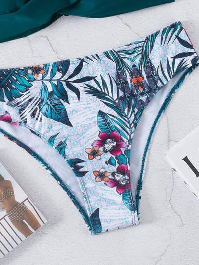 Swim Lushoire استوائي طقم بيكيني ملفوفة شد الورك مشبك خلف حمالة صدر & منخفض وورك لباس قيعان 2قطع بدلة سباحة