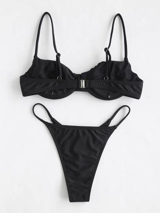 Swim Basics تجاعيد طقم بيكيني حمالة صدر مرفوع & سروال داخلي ثونغ لباس قيعان 2قطع بدلة سباحة