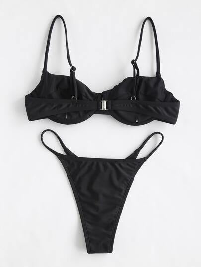 Swim Basics تجاعيد طقم بيكيني حمالة صدر مرفوع & سروال داخلي ثونغ لباس قيعان 2قطع بدلة سباحة