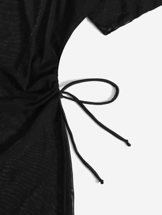 Swim Basics مقاس كبير موحدة اللون طقم بيكيني رسن مثلث حمالة صدر & خصر عالي لباس قيعان وغطاء فستان 3قطعات بدلة سباحة