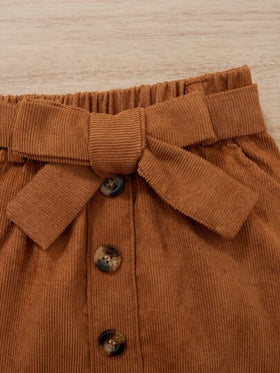 SHEIN Elladie kids ملابس علوية بأكمام طويلة وحافة مطوية من الضلعات مع تنورة بحزام للفتاة الصغيرة