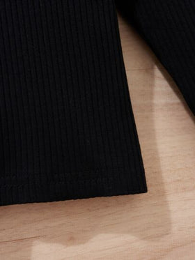 SHEIN Elladie kids ملابس علوية بأكمام طويلة وحافة مطوية من الضلعات مع تنورة بحزام للفتاة الصغيرة
