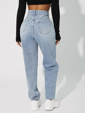 SHEIN PETITE جينز مام ضيق بسحاب وخصر عالي