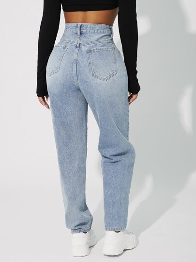 SHEIN PETITE جينز مام ضيق بسحاب وخصر عالي