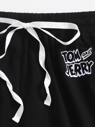 TOM & JERRY X SHEIN لباس نوم قصير بأعلى رسوم كرتونية وشورت بطبعة الدلفين