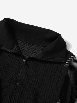 SHEIN Sport Studio 3 قطع مجموعة رياضية بخطوط الغزل المنسوجة، بى لا - مناطق مجعدة، معطف ذو فتحة لإبهام اليد، وبنطلون ضيق الخصر للنساء للتمرين
