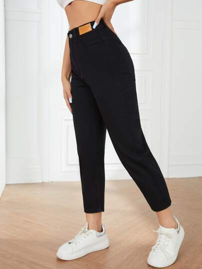 SHEIN PETITE جينز بسحاب وقصة رجل مستقيمة وخصر عالي