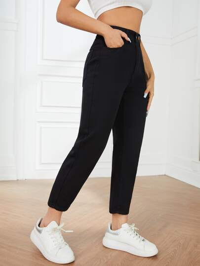SHEIN PETITE جينز بسحاب وقصة رجل مستقيمة وخصر عالي