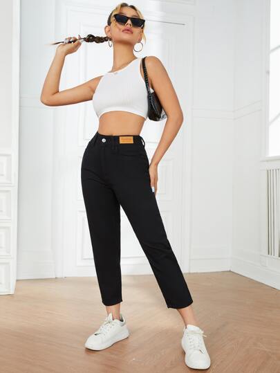 SHEIN PETITE جينز بسحاب وقصة رجل مستقيمة وخصر عالي