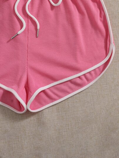 SHEIN EZwear قطعتين من شورتات الخصر التي لها عقدة على شكل الدولفين