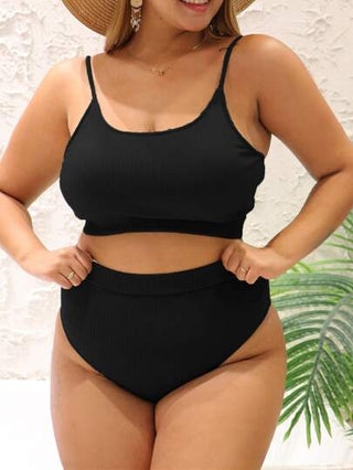 Swim Basics مجموعة بيكيني صيفية بحجم زائد بلون صلب للشاطئ
