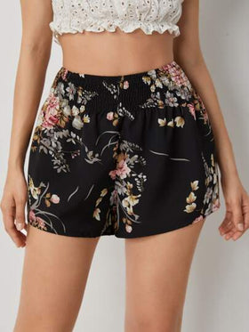 SHEIN VCAY بنطلون قصير خصر مدرز بطباعة أزهار