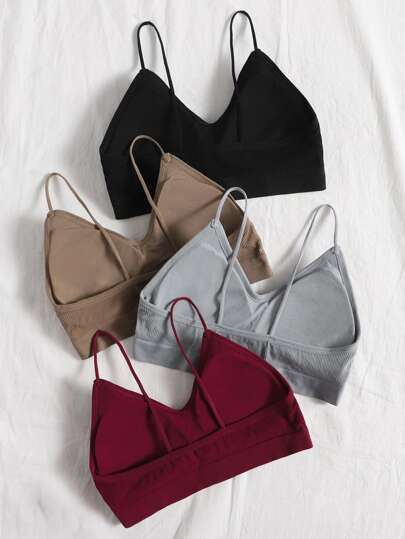 Shein Underwear&Sleepwear Basics حمالة صدر مضلعة سادة - 4 قطع