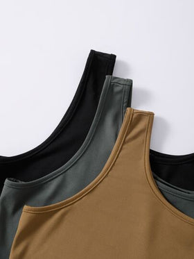 SHEIN Unity 3 اطقم موحدة اللون لباس علوي تانك مع بنطلون قصير