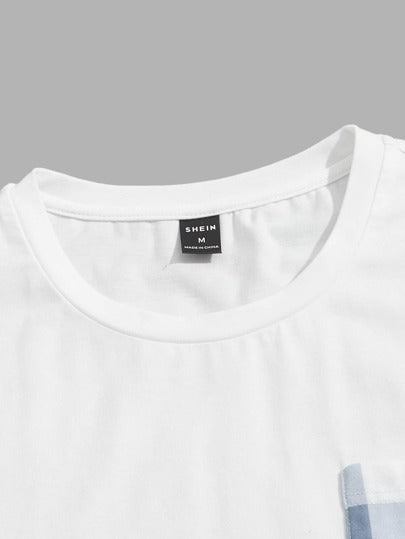 SHEIN للرجال بطباعة قطني مقلم تي شيرت و بنطلون طقم لباس منزلي