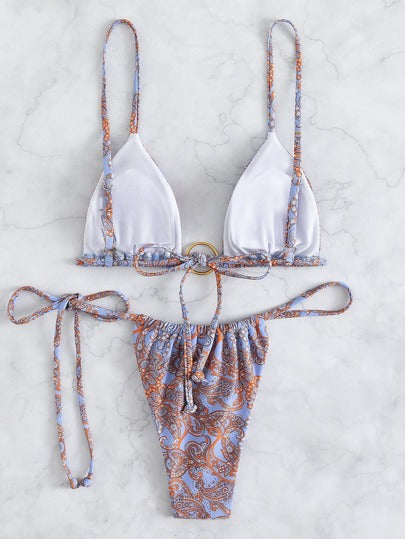 Swim SXY طباعة بيزلي طقم بيكيني مثلث حمالة صدر & سروال داخلي ثونغ لباس قيعان 2قطع النمط الغربي بدلة سباحة