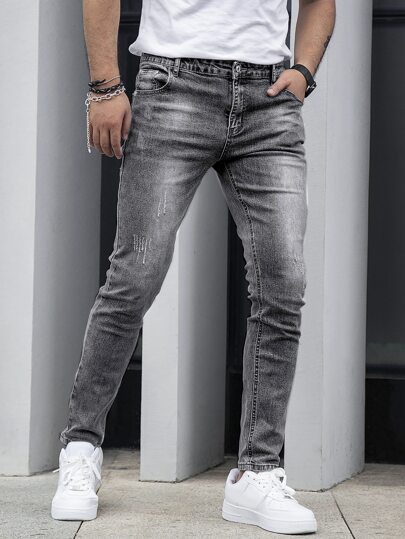 بنطلون جينز بخدش قط بجيب منحدر للرجال