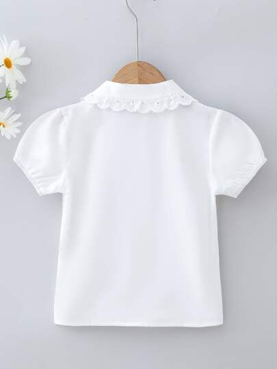 SHEIN قميص أبيض أحادي اللون قصير الأكمام كاجوال للفتاة الصغيرة