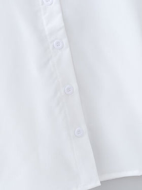 SHEIN قميص أبيض أحادي اللون قصير الأكمام كاجوال للفتاة الصغيرة
