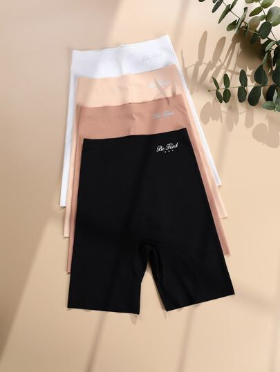 SHEIN 4 حزم سروال داخلي بسيط ذو طباعة إنشائية بألوان صلبة، بارز