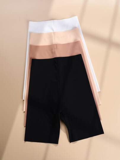 Shein Underwear&Sleepwear Basics 4 حزم سروال داخلي بسيط ذو طباعة إنشائية بألوان صلبة، بارز