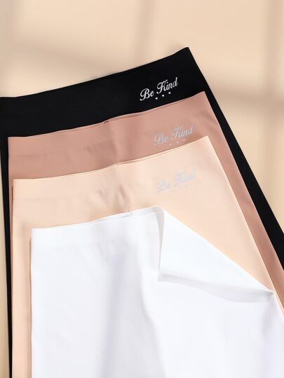 SHEIN 4 حزم سروال داخلي بسيط ذو طباعة إنشائية بألوان صلبة، بارز