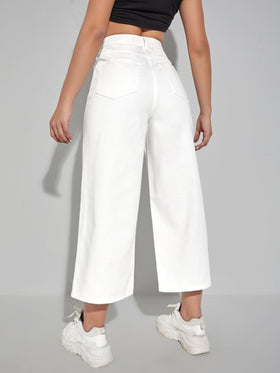 SHEIN EZwear بنطلون جينز مقصوص بساق عريضة