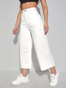 SHEIN EZwear بنطلون جينز مقصوص بساق عريضة