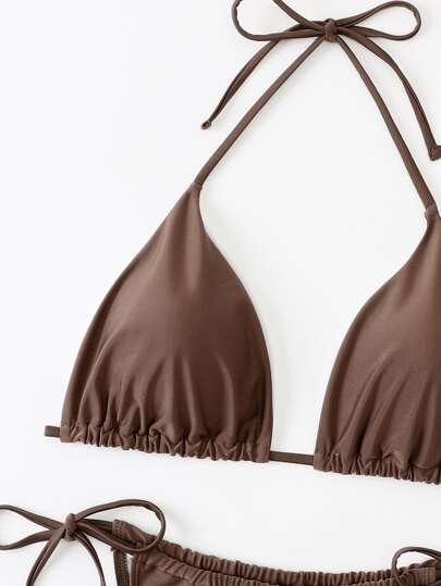 SHEIN Swim Curve مجموعة بكيني حجم كبير للشاطئ الصيفي، حمالة عنق وسفلي مربوط بجانب 2 قطعة بيكيني لبس السباحة