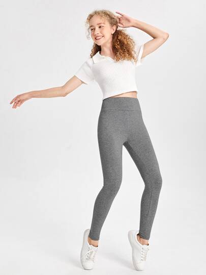 SHEIN سراويل ضيقة بخصر واسع لون أحادي للفتيات المراهقات