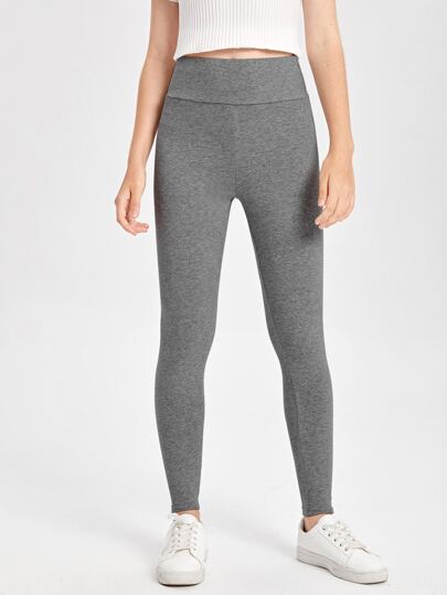SHEIN سراويل ضيقة بخصر واسع لون أحادي للفتيات المراهقات