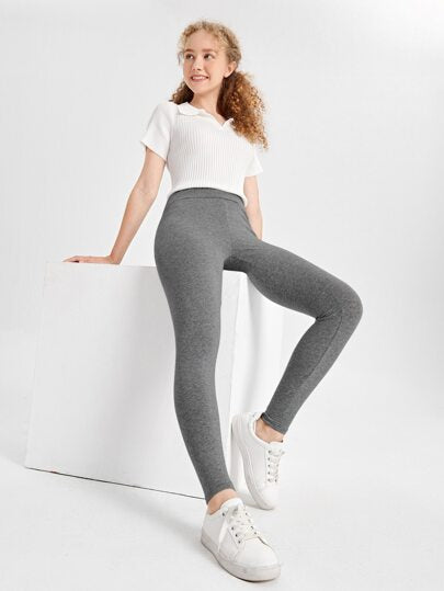 SHEIN سراويل ضيقة بخصر واسع لون أحادي للفتيات المراهقات