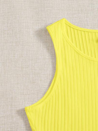 EZwear ثوب صيفي ملابس علوية أساسي أصفر من قماش محبوك مضلع