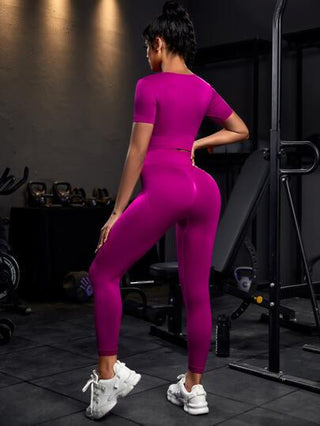 POWERISTA Powerista 2 قطعة بدلة رياضية مجموعة يوغا مرنة بطول كامل، ملابس علوية رقبة مستديرة وبنطال صالة الألعاب الرياضية مع تحكم في البطن، ملابس نساء رياضية