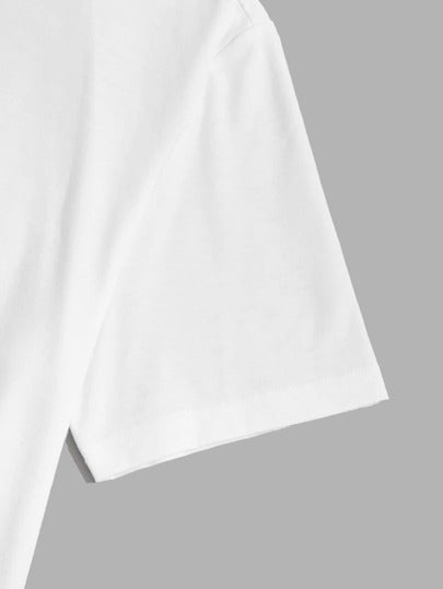 SHEIN قمم الملابس الداخلية القصيرة الأكمام الرجالية اللون ذات الياقة الدائرية للمنزل