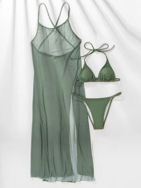SHEIN Swim شفاف طقم بيكيني مثلث حمالة صدر & سروال داخلي ثونغ لباس قيعان وغطاء فستان