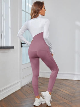 SHEIN Cheerettes دعسوة اللياقة البدنية الملونة مكونة من 2 قطعة، بدلة رياضية تنفس، بدلة اليوجا واللياقة البدنية، جاكيت رقبة مستديرة وبنطلون ضيق، مجموعة نسائية للتمارين الرياضية