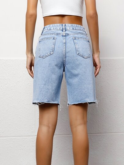 SHEIN EZwear شورت برمودا حافة خام دنيم