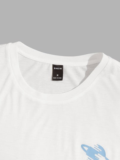 SHEIN للرجال تي شيرت مع بطباعة مجرة بنطلون قصير طقم لباس منزلي