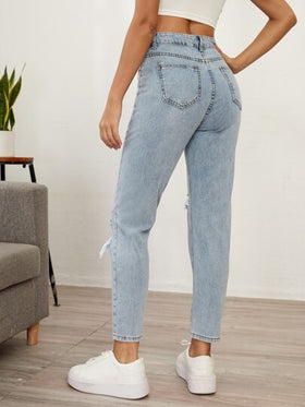 SHEIN Essnce بنطلون جينز ممزق بخصر عالي