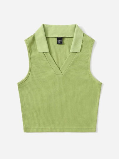 EZwear لباس علوي تانك V- ياقة موحدة اللون