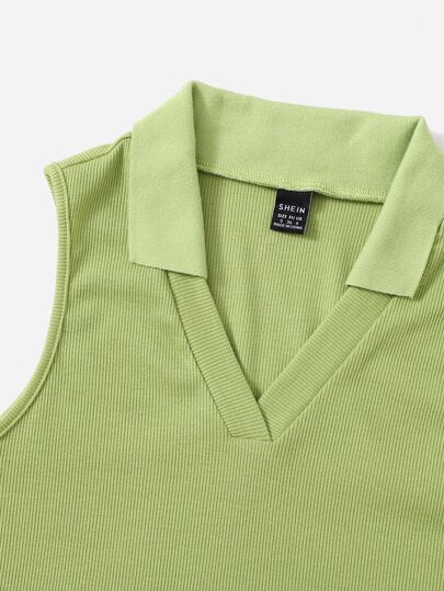 EZwear لباس علوي تانك V- ياقة موحدة اللون