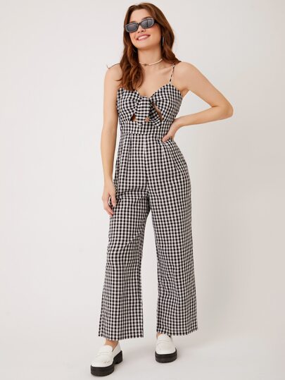 EZwear جمبسوت كامي بطباعة مربعات غنغهام ربطة امامية