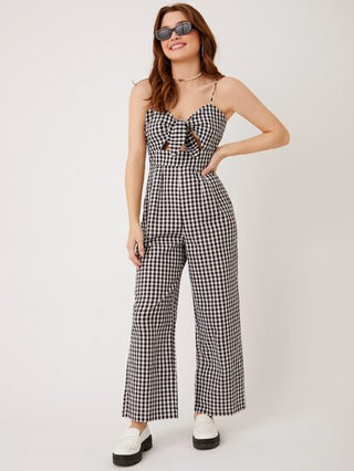 EZwear جمبسوت كامي بطباعة مربعات غنغهام ربطة امامية