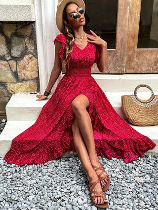 Breezaya فستان قطني برقبة وأكمام ذات أقلام فراشية، بتصميم ماكسي طوال سترة، ذات حافة ملتفة ومكسرات لخروجات المصيف والشاطئ واحتفالات رأس السنة