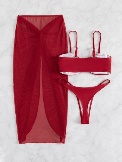 Swim Basics مجموعة من 2 بدلة سباحة بيكيني ذات لون أحادي 2025 (مجموعة من 3 قطع ) للشاطئ والرحلات الصيفية