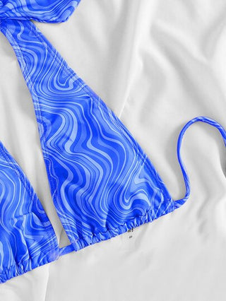 Swim بيكيني صيفي بنمط سائل مع ربطة عنق على العنق وخصر عالي