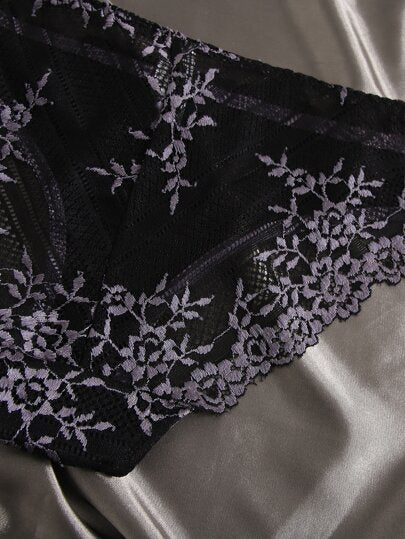 Shein Underwear&Sleepwear Basics ثلاثة سروال دانتيل نسائي بنمط الأزهار